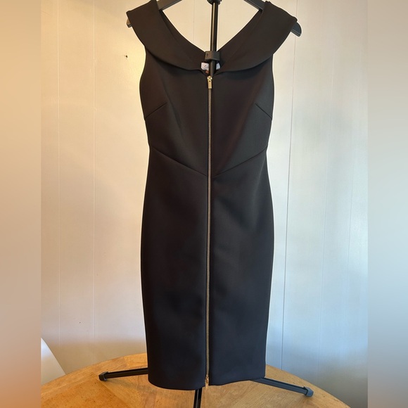 Calvin Klein Black scuba sheath Dress With Gold Zipper Front. Size: 4P - Picture 2 of 11